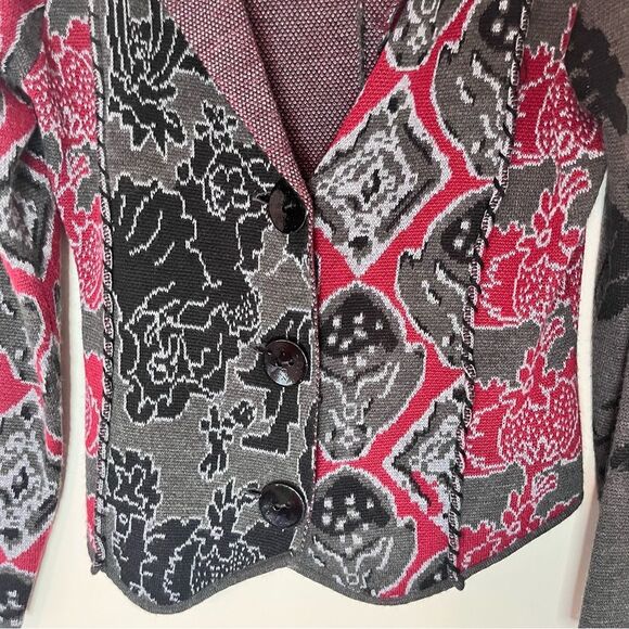 Coldwater Creek Cardigan Sweater Floral Knit Wool Gray Red Black XS - Picture 3 of 9